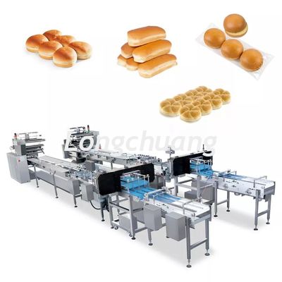 คุณภาพ  Multifunction Bakery Food Automatic Feeding Line Burger Bun Hot Dog Hamburger Packaging Machine โรงงาน